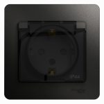 Розетка с/з со шторками с крышкой, 16А, IP44 (в сборе) Systeme Electric Glossa Антрацит GSL000748
