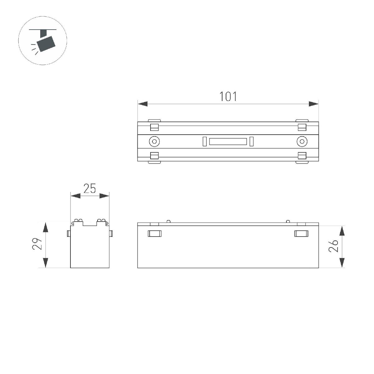 Трековый магнитный светильник Arlight MAG-VIBE-LASER-L101-6W Day4000 (BK, 24 deg, 48V) 044414 Трековый магнитный светильник Arlight MAG-VIBE-LASER-L101-6W Day4000 (BK, 24 deg, 48V) 044414