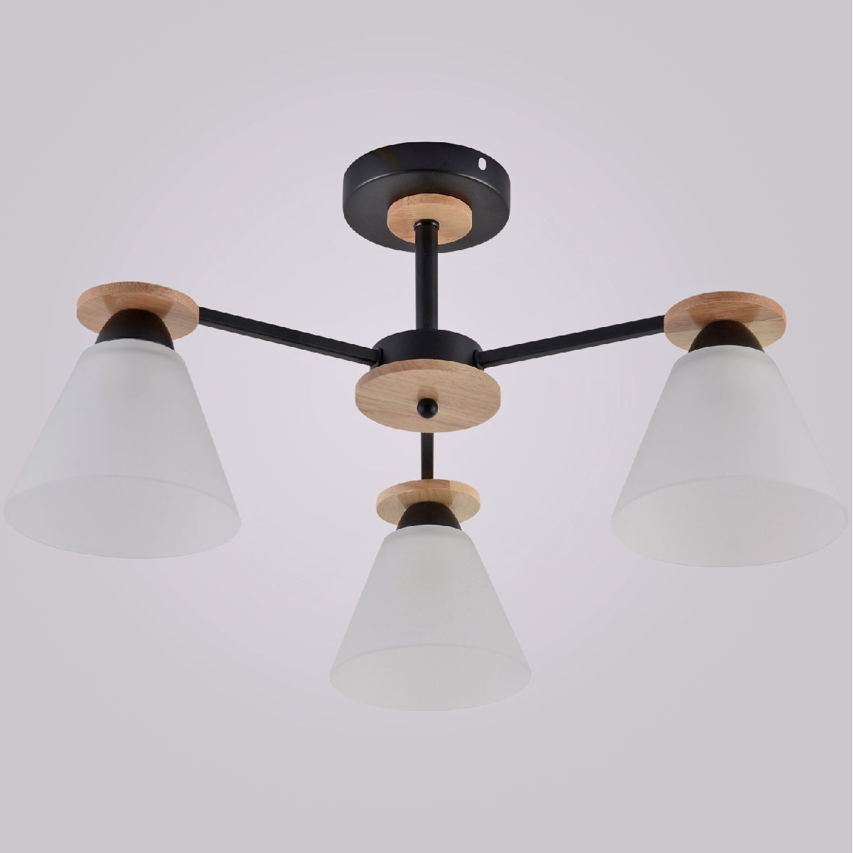 Люстра на штанге Reluce 01625-0.3-03 BK+WOOD Люстра на штанге Reluce 01625-0.3-03 BK+WOOD