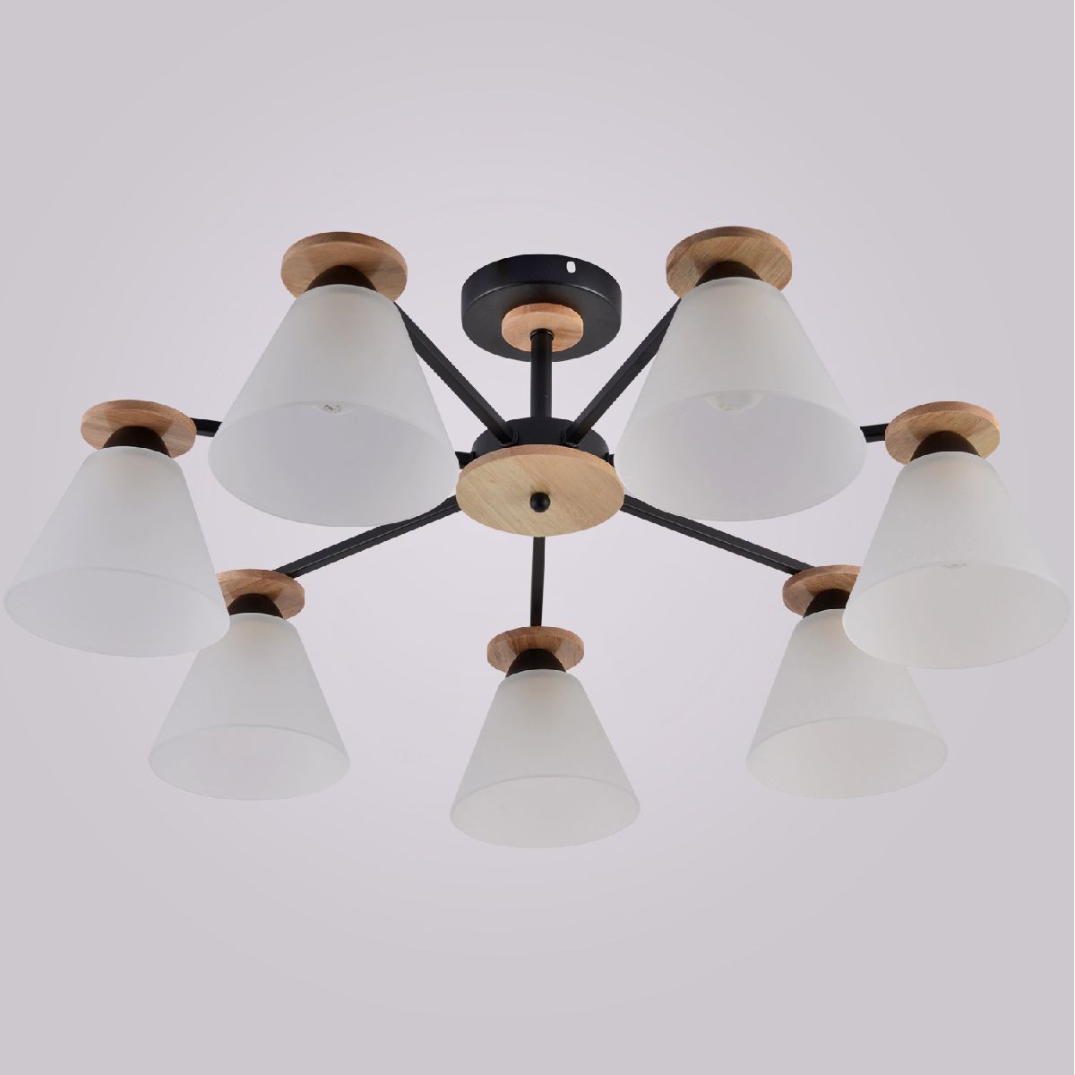 Люстра на штанге Reluce 01625-0.3-07 BK+WOOD Люстра на штанге Reluce 01625-0.3-07 BK+WOOD
