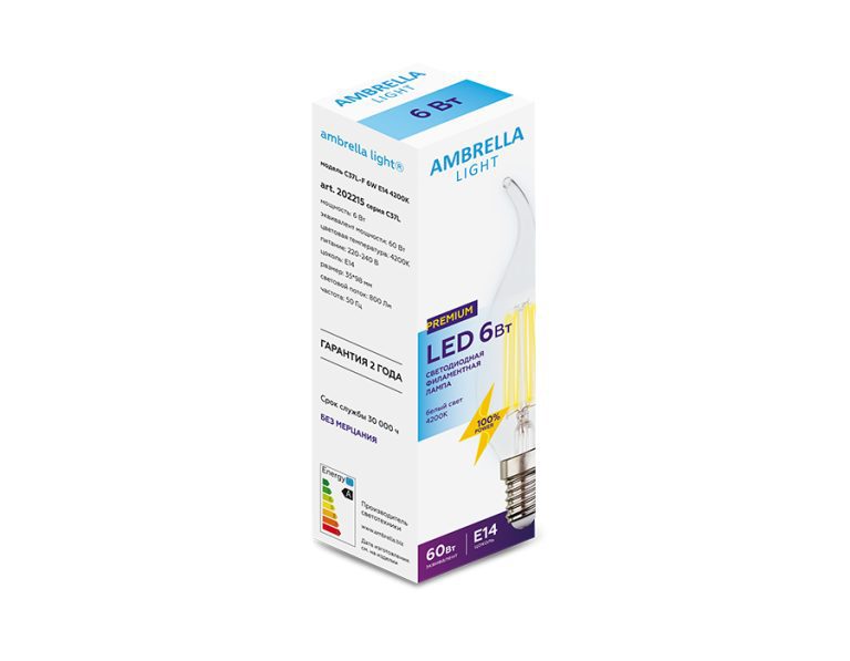 Филаментная cветодиодная лампа Ambrella Light Filament C37L E14 6W 4200K 202215