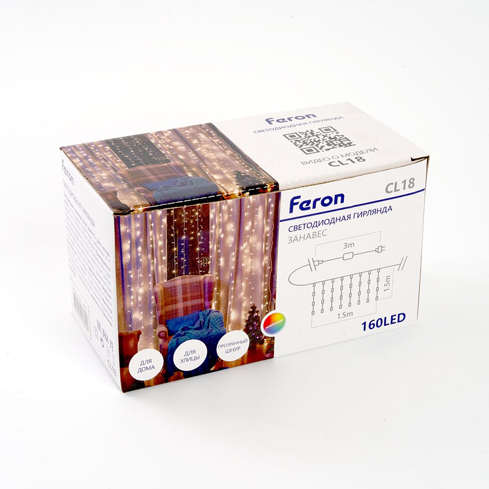 Уличная светодиодная гирлянда Feron CL18 230В 8Вт мультиколор 1,5м IP44 48172 Уличная светодиодная гирлянда Feron CL18 230В 8Вт мультиколор 1,5м IP44 48172