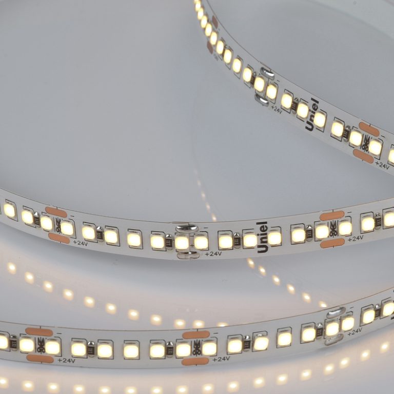 Светодиодная лента Uniel ULS-2835-180LED/m-10mm-IP20-DC24V-17W/m-5M-3000K катушка в герметичной упаковке