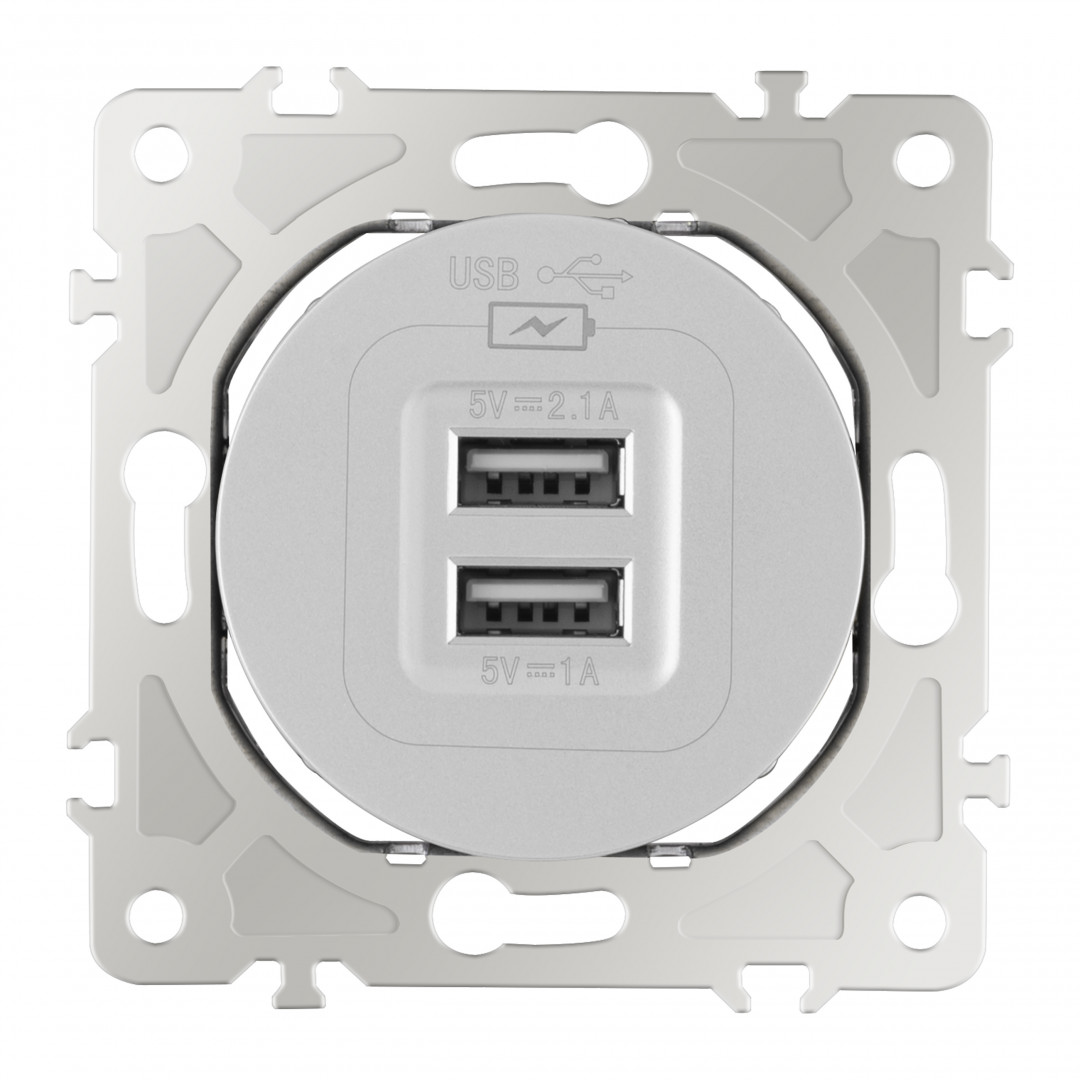 Розетка USB 2.1А+1А Arte Milano 202.46-1.silver Розетка USB 2.1А+1А Arte Milano 202.46-1.silver