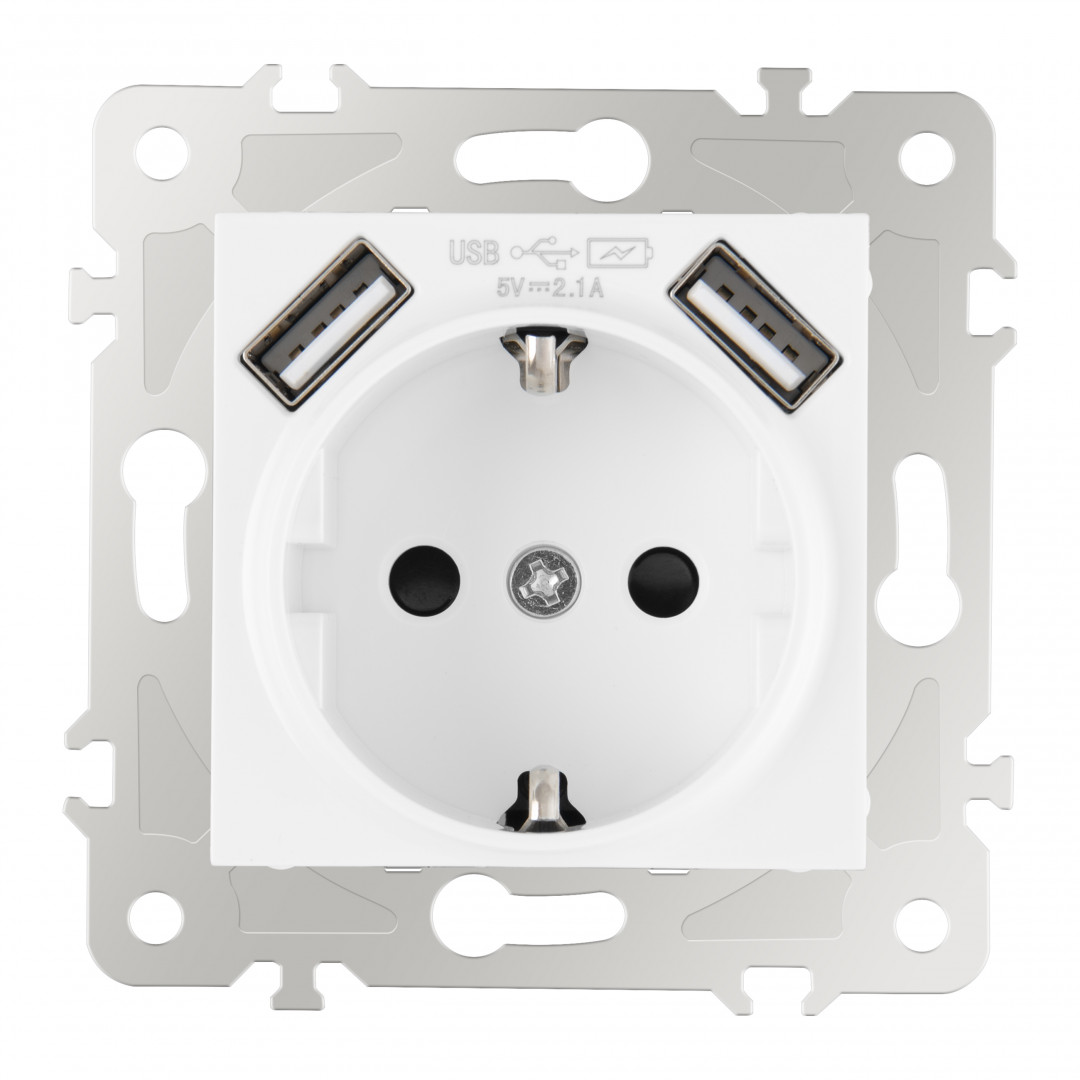Розетка с заземлением, шторками + USB Arte Milano 203.47-1.white Розетка с заземлением, шторками + USB Arte Milano 203.47-1.white