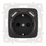 Розетка с заземлением, шторками + 2 USB Arte Milano 205.47-1.black