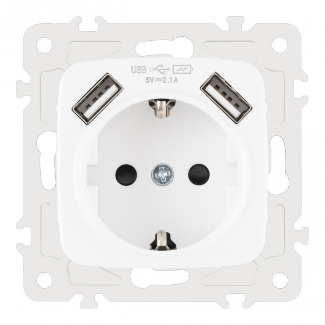Розетка с заземлением, шторками + 2 USB Arte Milano 205.47-1.white Розетка с заземлением, шторками + 2 USB Arte Milano 205.47-1.white