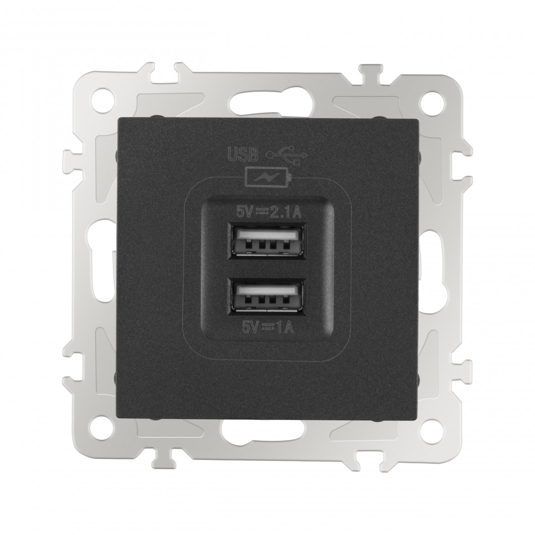 Розетка USB 2.1А+1А Arte Milano 206.46-1.black Розетка USB 2.1А+1А Arte Milano 206.46-1.black