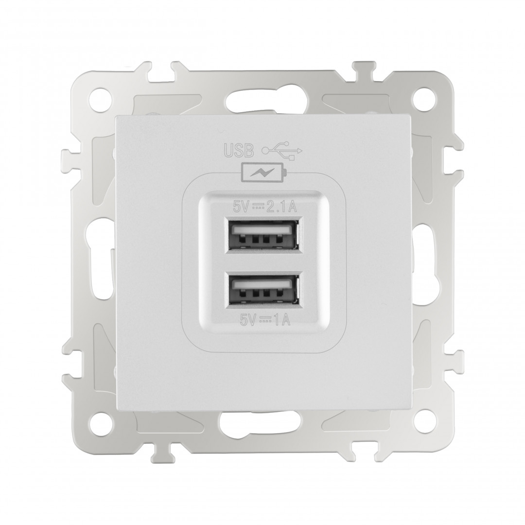 Розетка USB 2.1А+1А Arte Milano 206.46-1.silver Розетка USB 2.1А+1А Arte Milano 206.46-1.silver