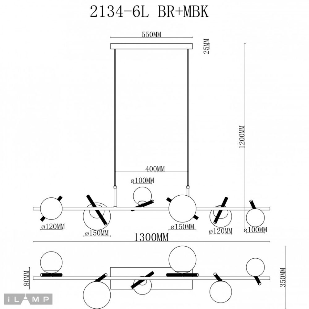 Подвесная люстра iLamp Golden 2134-6L BR+MBK Подвесная люстра iLamp Golden 2134-6L BR+MBK