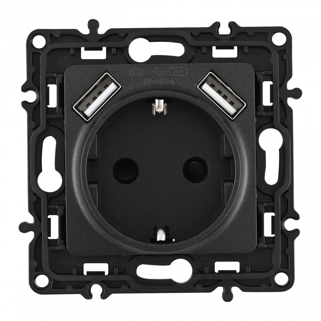 Розетка с заземлением, шторками + 2 USB Arte Milano 217.47-1.black Розетка с заземлением, шторками + 2 USB Arte Milano 217.47-1.black