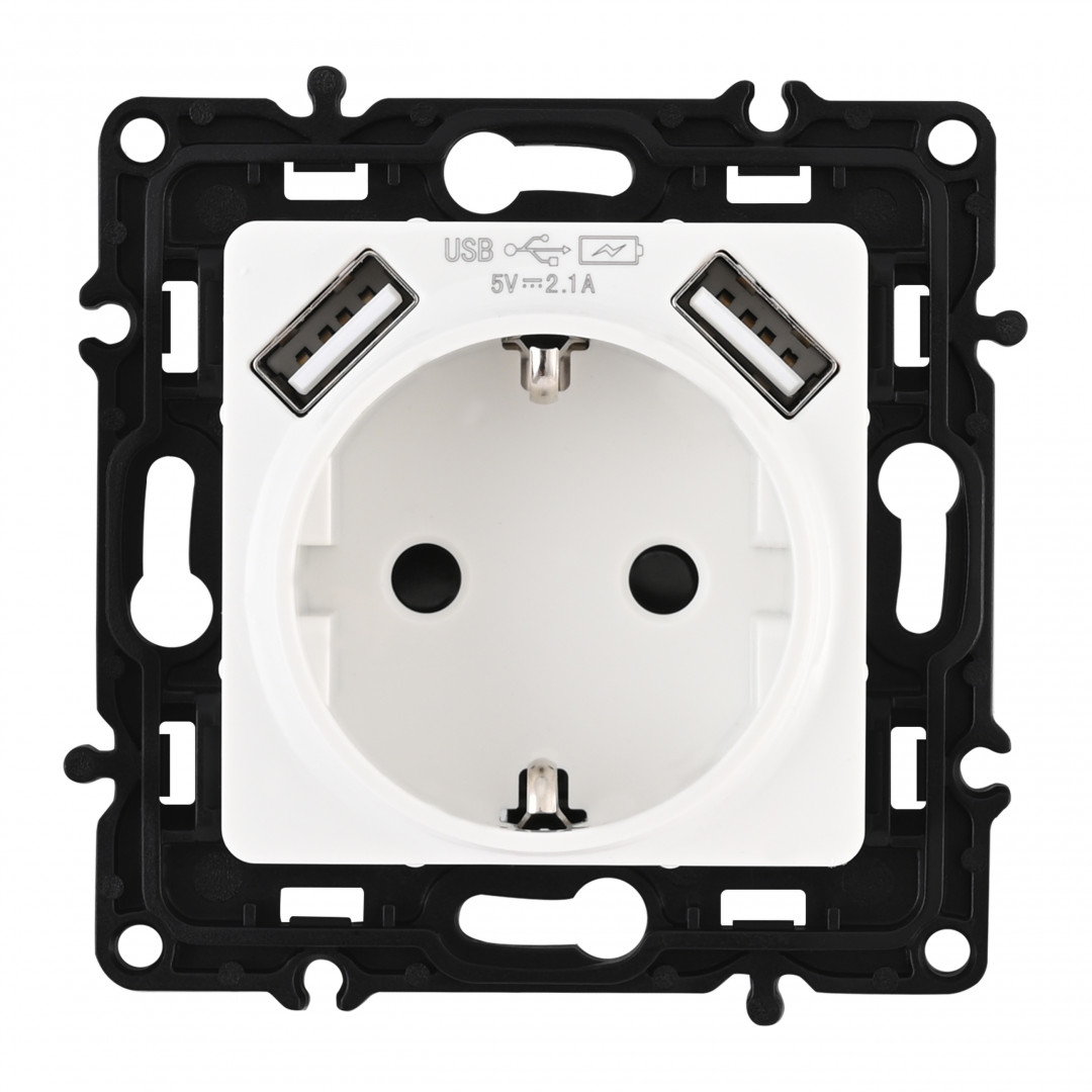 Розетка с заземлением, шторками + 2 USB Arte Milano 217.47-1.white Розетка с заземлением, шторками + 2 USB Arte Milano 217.47-1.white