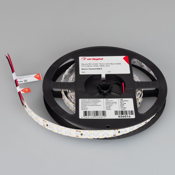 Светодиодная лента Arlight RZ-A160-15mm 24V Warm3000 (19.2 W/m, IP20, 2835, 5m) 036014 Светодиодная лента Arlight RZ-A160-15mm 24V Warm3000 (19.2 W/m, IP20, 2835, 5m) 036014