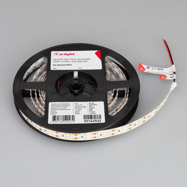 Светодиодная лента Arlight RT-A240-15mm 24V Day4000 CRI98 (19.2 W/m, IP20, 2835, 5m) 021449(2) Светодиодная лента Arlight RT-A240-15mm 24V Day4000 CRI98 (19.2 W/m, IP20, 2835, 5m) 021449(2)