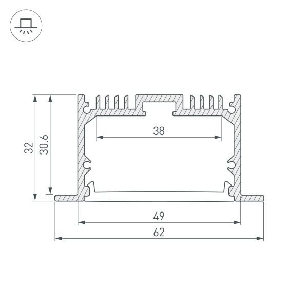 Алюминиевый профиль Arlight ARH-Power-W35-3000 Anod 036136 Алюминиевый профиль Arlight ARH-Power-W35-3000 Anod 036136