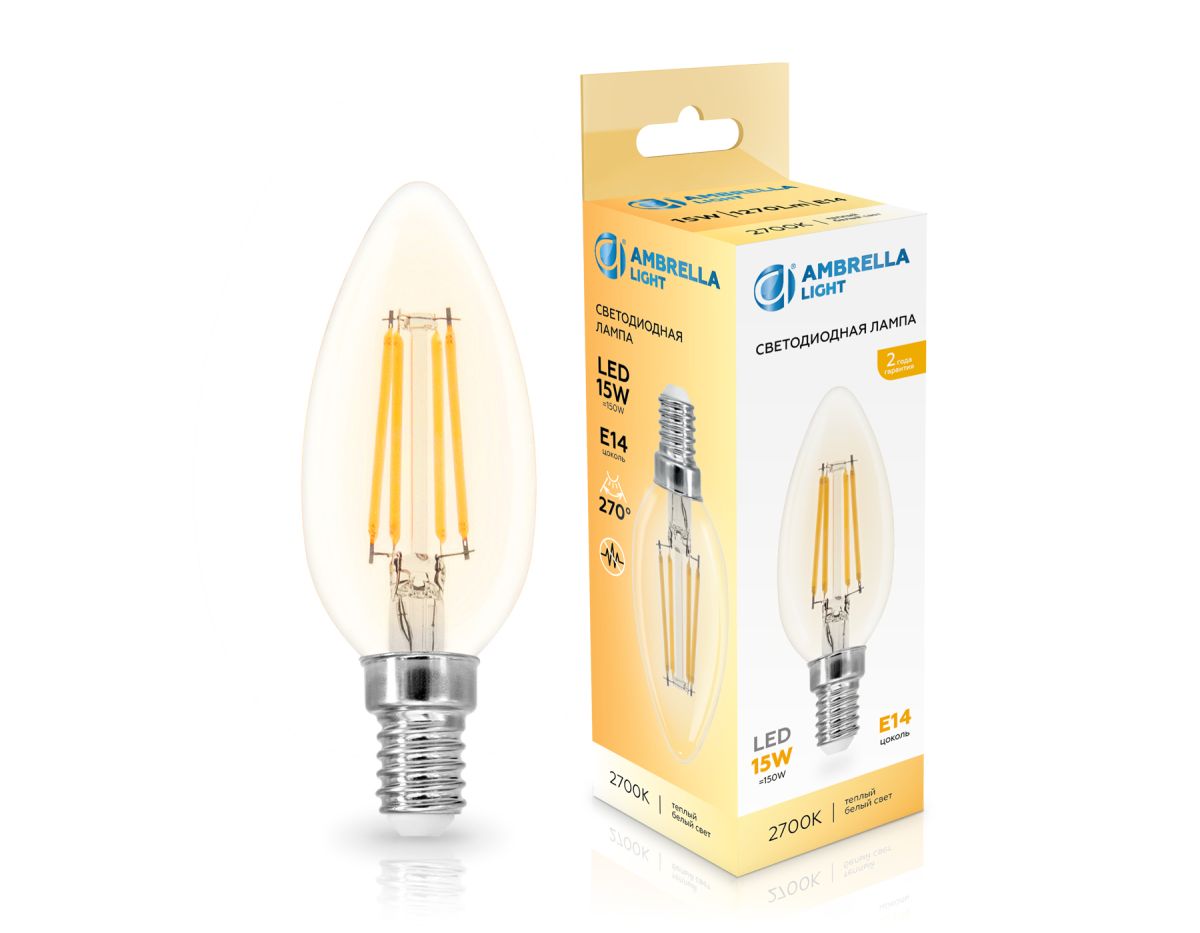 Филаментная светодиодная лампа Ambrella Light Bulbing E14 15W 2700K свеча 351513 Филаментная светодиодная лампа Ambrella Light Bulbing E14 15W 2700K свеча 351513