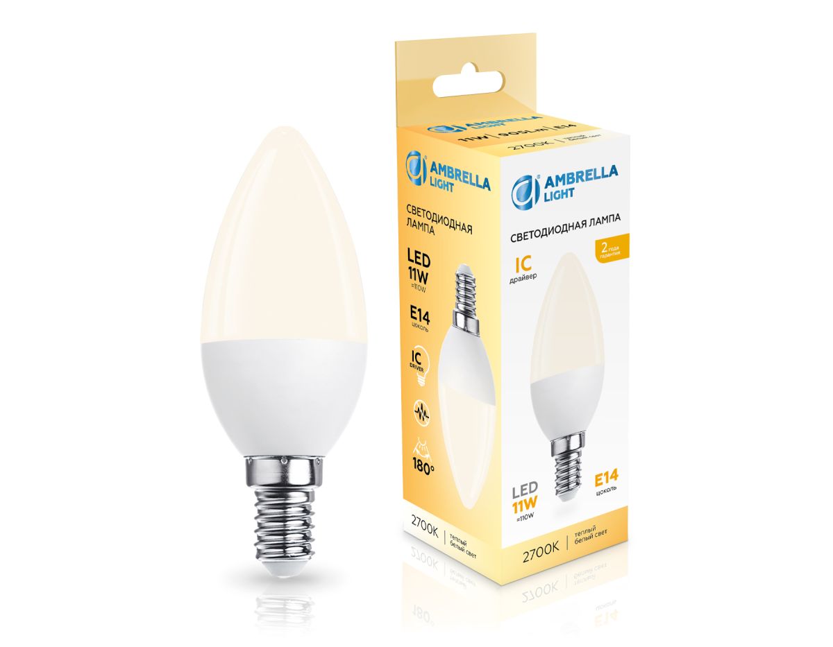 Светодиодная лампа Ambrella Light Bulbing E14 11W 2700K свеча 371113 Светодиодная лампа Ambrella Light Bulbing E14 11W 2700K свеча 371113