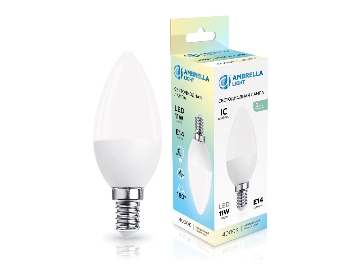 Светодиодная лампа Ambrella Light Bulbing E14 11W 4000K свеча 371114 Светодиодная лампа Ambrella Light Bulbing E14 11W 4000K свеча 371114