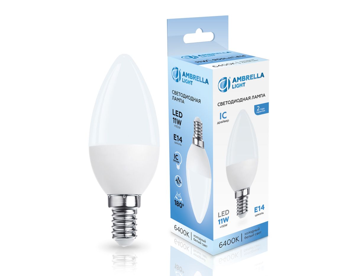 Светодиодная лампа Ambrella Light Bulbing E14 11W 6400K свеча 371116 Светодиодная лампа Ambrella Light Bulbing E14 11W 6400K свеча 371116