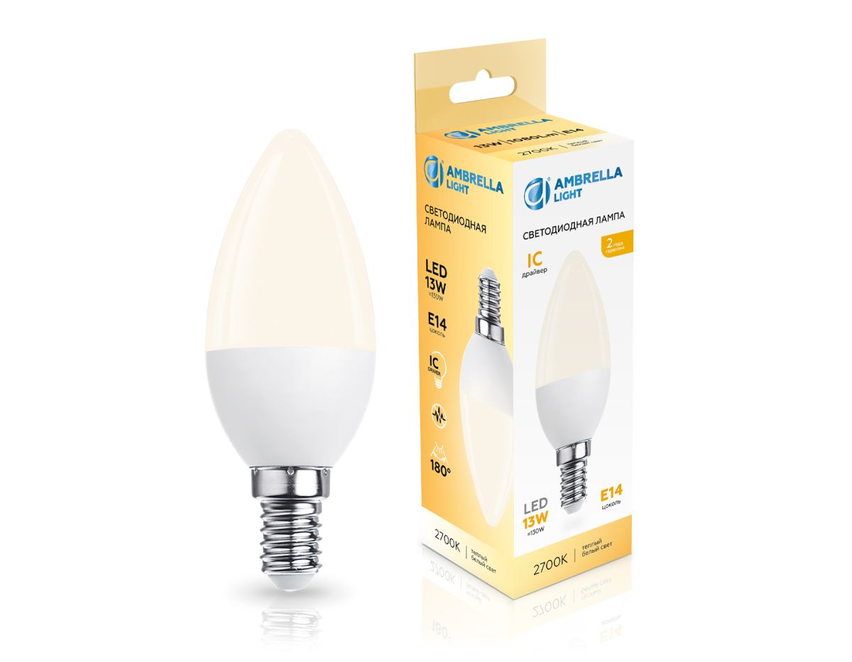 Светодиодная лампа Ambrella Light Bulbing E14 13W 2700K свеча 371313 Светодиодная лампа Ambrella Light Bulbing E14 13W 2700K свеча 371313
