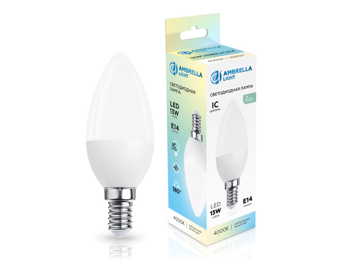 Светодиодная лампа Ambrella Light Bulbing E14 13W 4000K свеча 371314 Светодиодная лампа Ambrella Light Bulbing E14 13W 4000K свеча 371314
