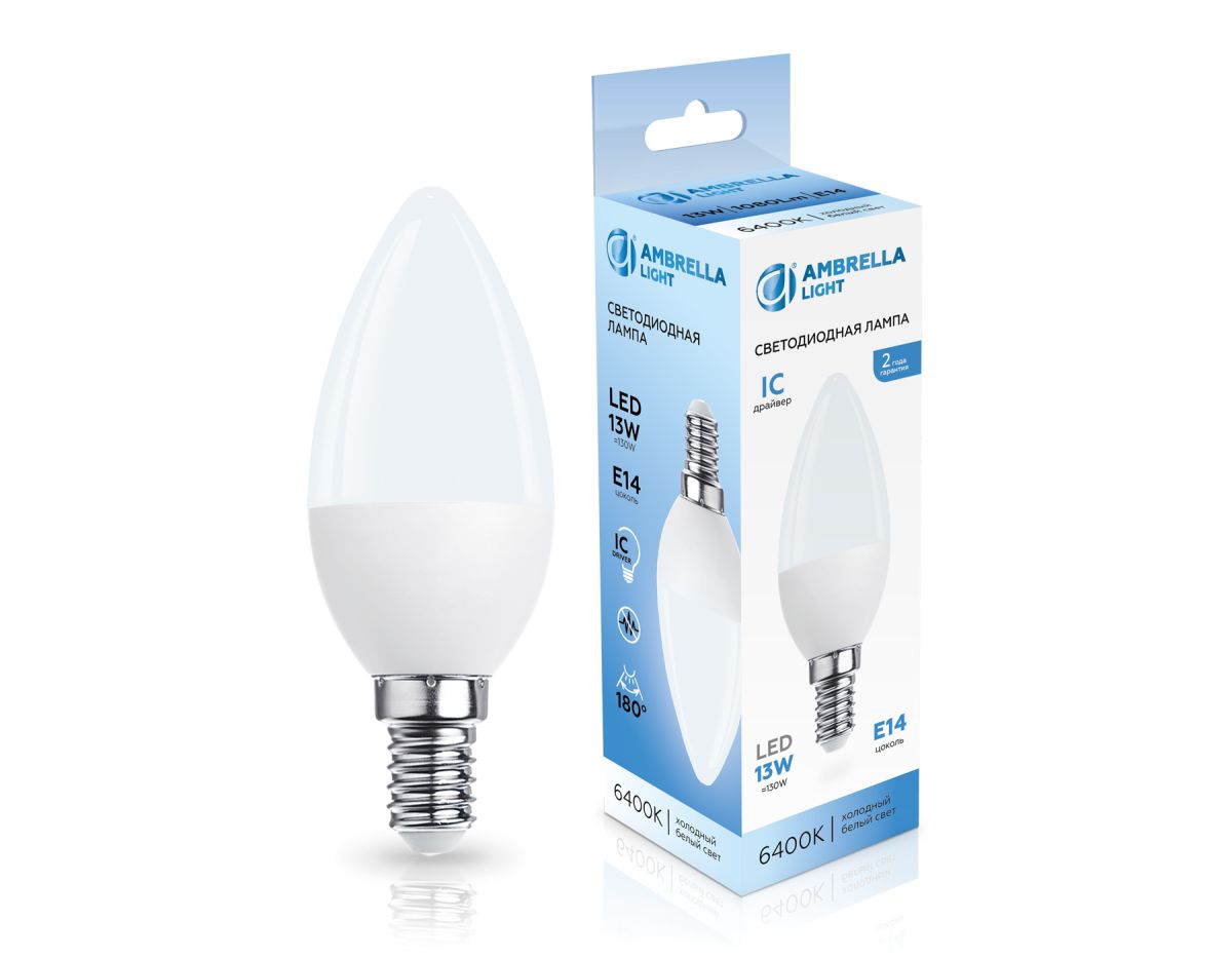 Светодиодная лампа Ambrella Light Bulbing E14 13W 6400K свеча 371316 Светодиодная лампа Ambrella Light Bulbing E14 13W 6400K свеча 371316