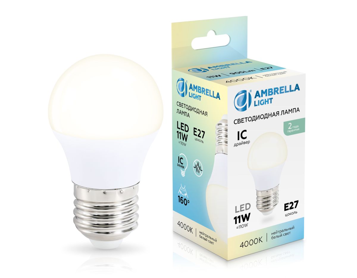 Светодиодная лампа Ambrella Light Bulbing E27 11W 4000K шар 451104 Светодиодная лампа Ambrella Light Bulbing E27 11W 4000K шар 451104