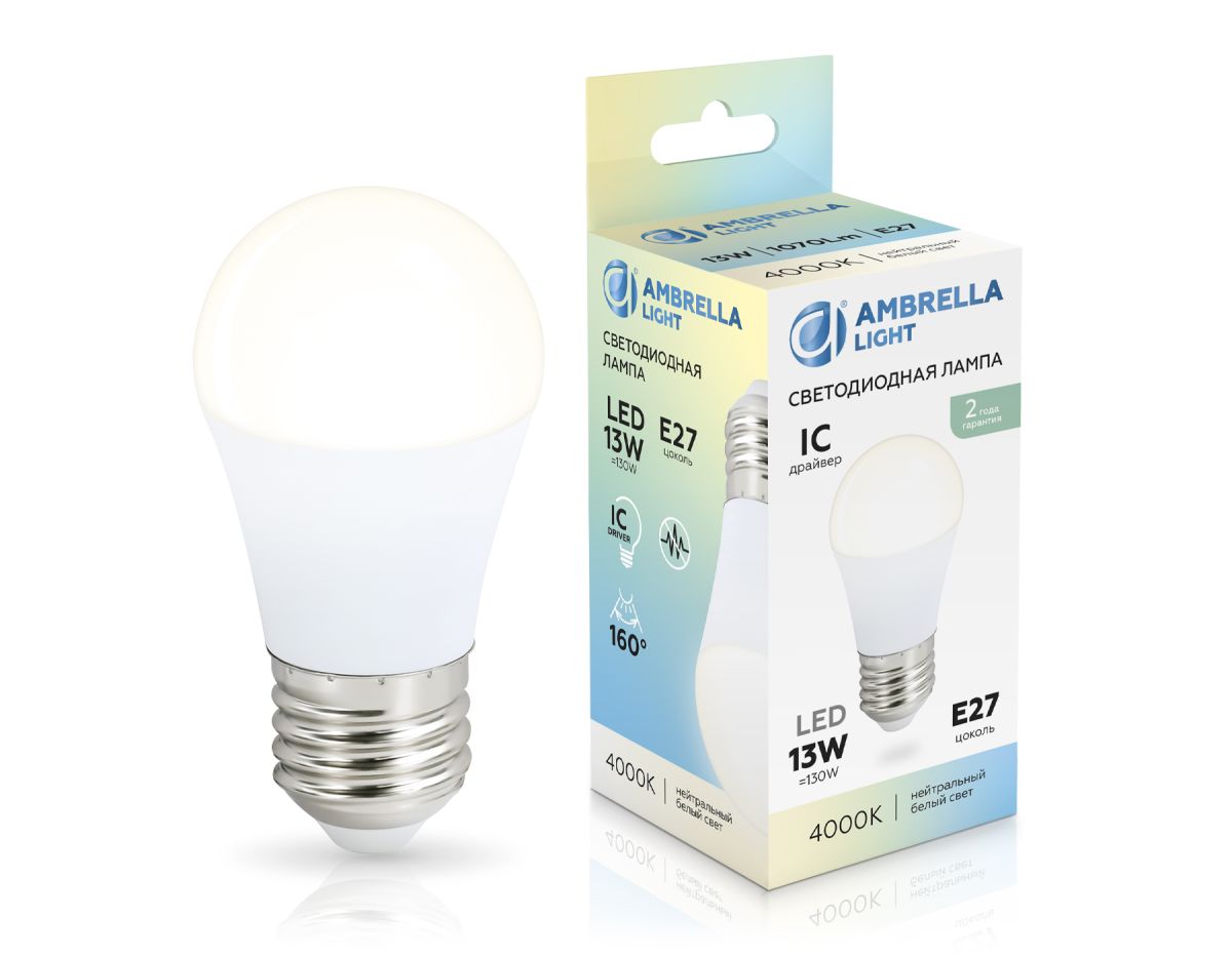 Светодиодная лампа Ambrella Light Bulbing E27 13W 4000K шар 451304 Светодиодная лампа Ambrella Light Bulbing E27 13W 4000K шар 451304