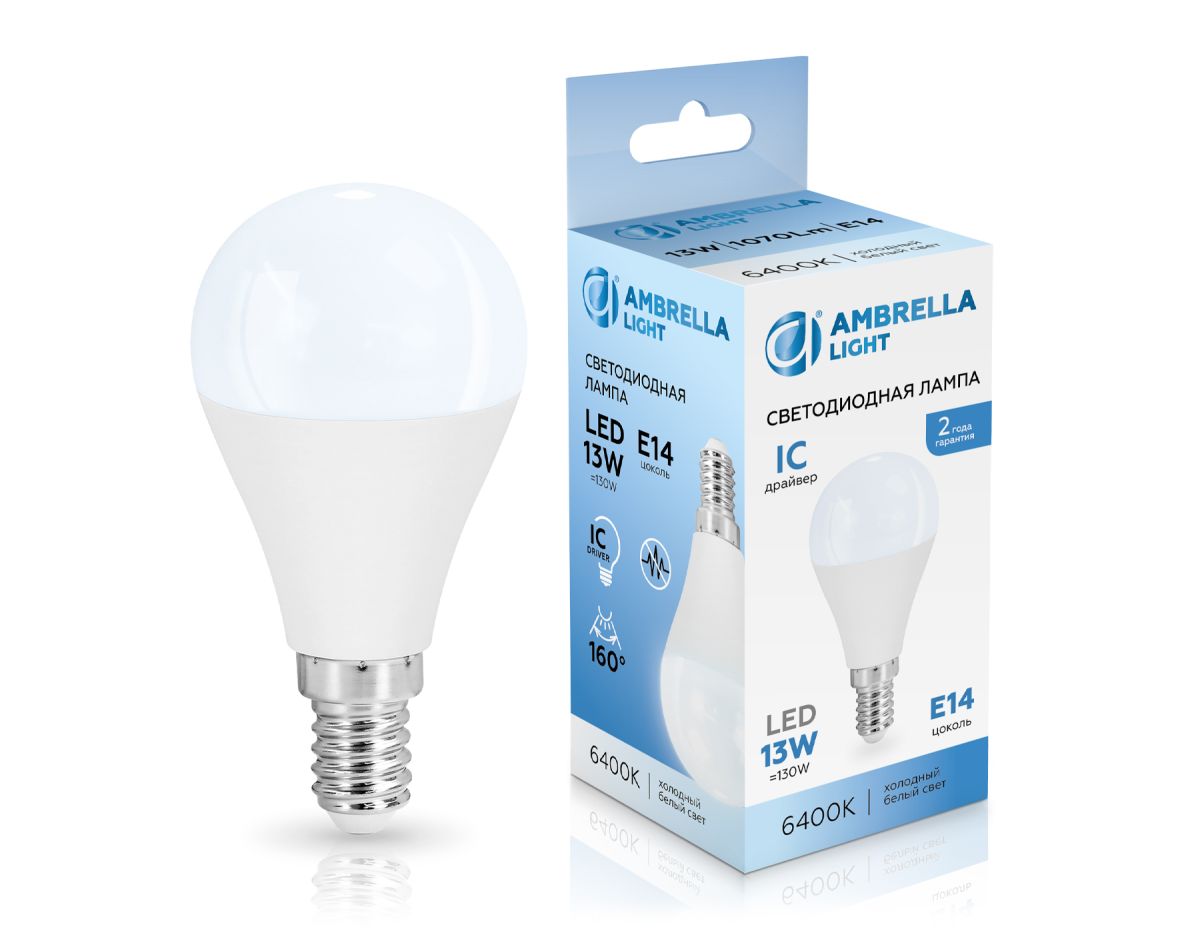 Светодиодная лампа Ambrella Light Bulbing E14 13W 6400K шар 451316 Светодиодная лампа Ambrella Light Bulbing E14 13W 6400K шар 451316