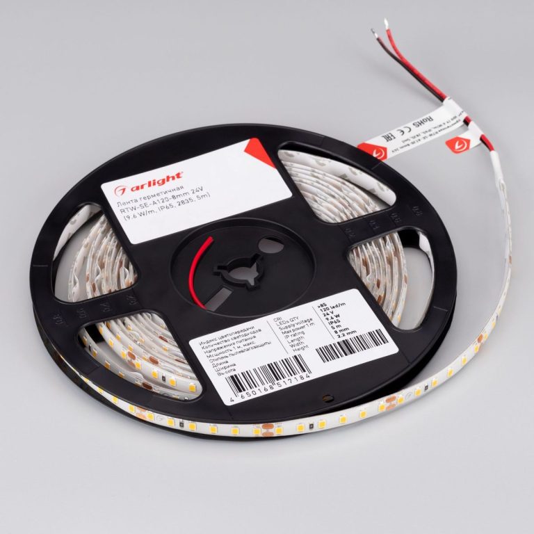 Светодиодная герметичная лента Arlight RTW-SE-A120-8mm 24V Warm2700 (9.6 W/m, IP65, 2835, 5m) 055405