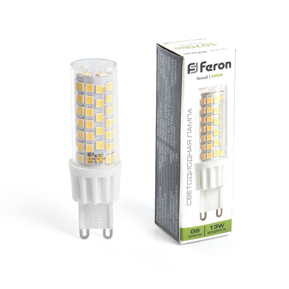 Лампа светодиодная Feron G9 13W 4000K капсульная LB-436 38153 Лампа светодиодная Feron G9 13W 4000K капсульная LB-436 38153