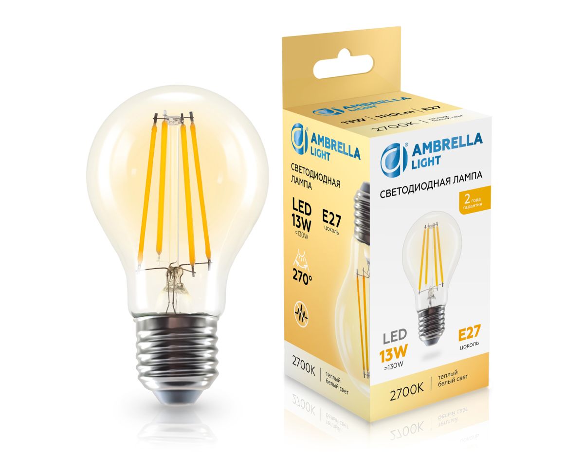 Филаментная светодиодная лампа Ambrella Light Bulbing E27 13W 2700K 601313 Филаментная светодиодная лампа Ambrella Light Bulbing E27 13W 2700K 601313
