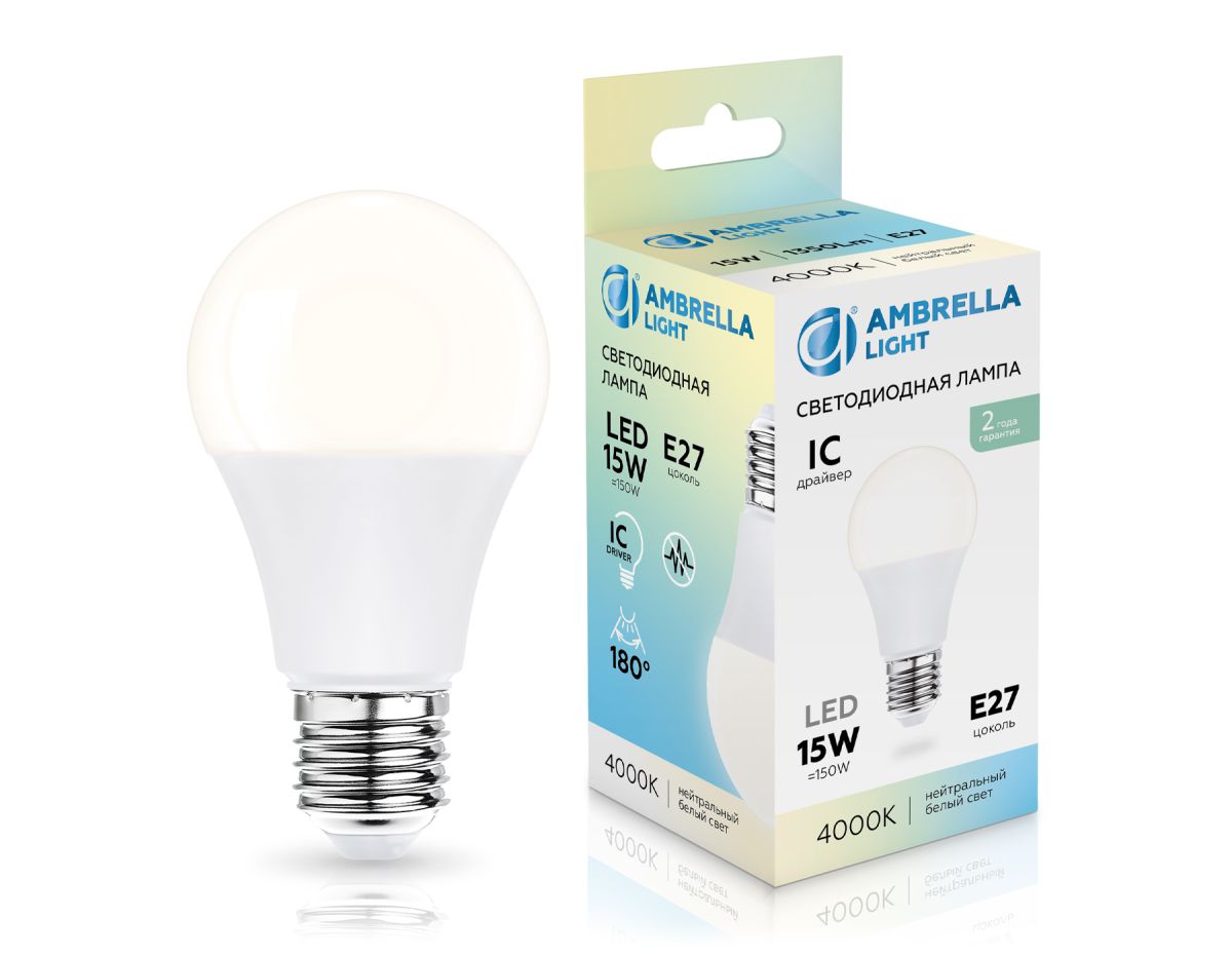 Светодиодная лампа Ambrella Light Bulbing E27 15W 4000K 601504 Светодиодная лампа Ambrella Light Bulbing E27 15W 4000K 601504