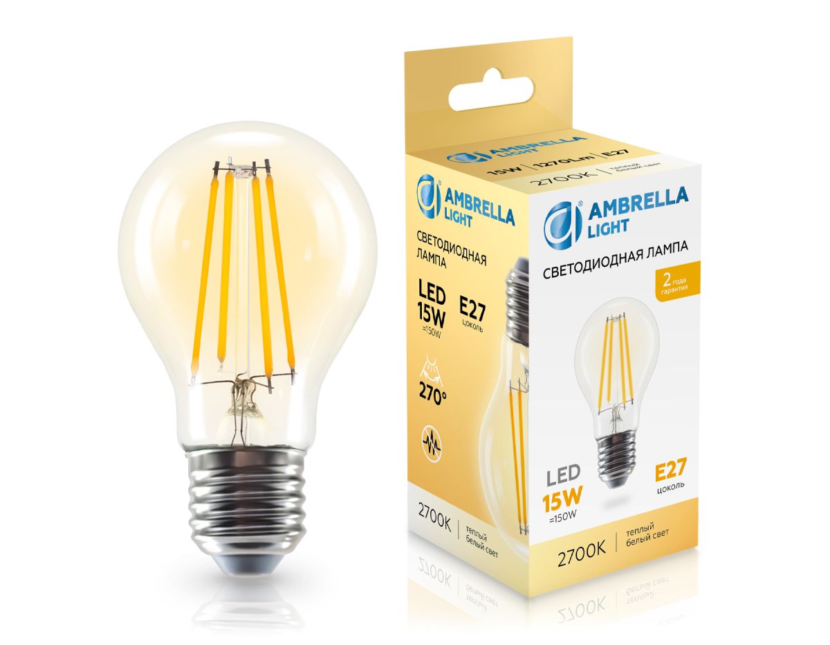 Филаментная светодиодная лампа Ambrella Light Bulbing E27 15W 2700K 601513 Филаментная светодиодная лампа Ambrella Light Bulbing E27 15W 2700K 601513
