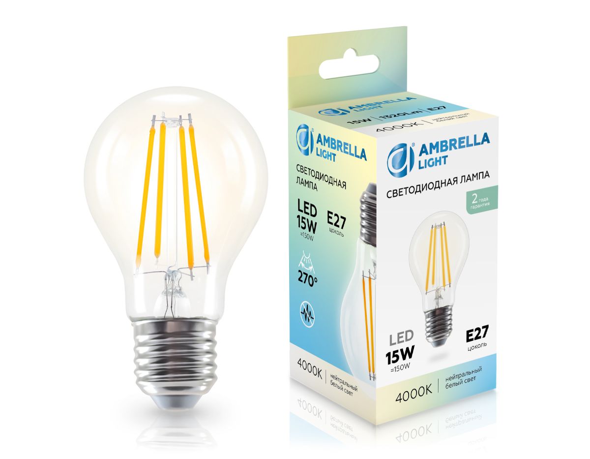 Филаментная светодиодная лампа Ambrella Light Bulbing E27 15W 4000K 601514 Филаментная светодиодная лампа Ambrella Light Bulbing E27 15W 4000K 601514
