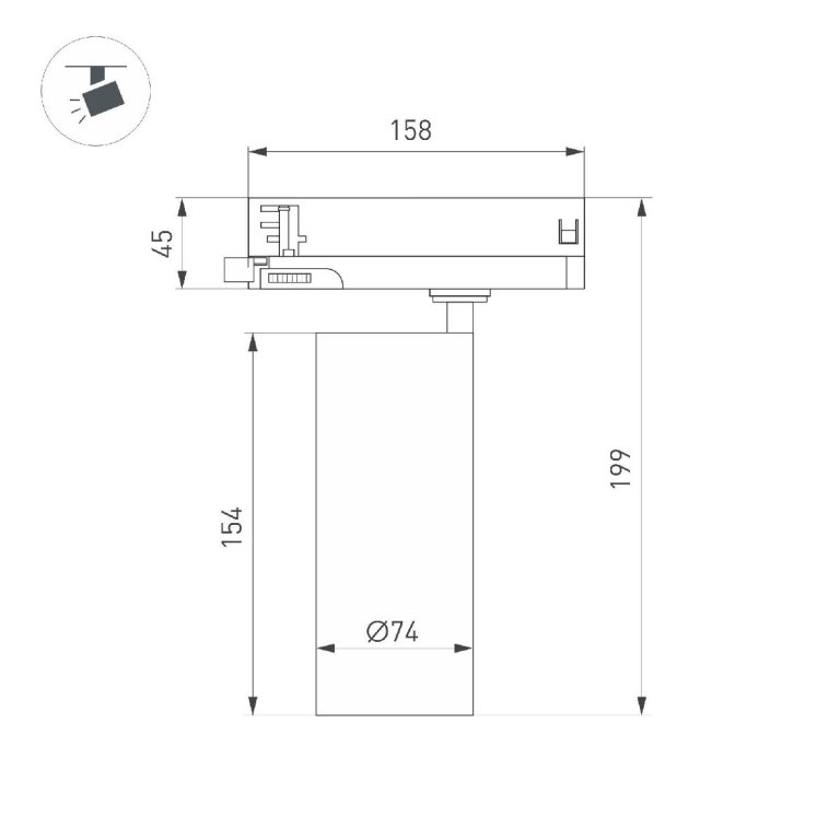 Трековый трехфазный светильник Arlight LGD-GERA-4TR-R74-20W Day4000 (BK, 55 deg, 230V) 055157