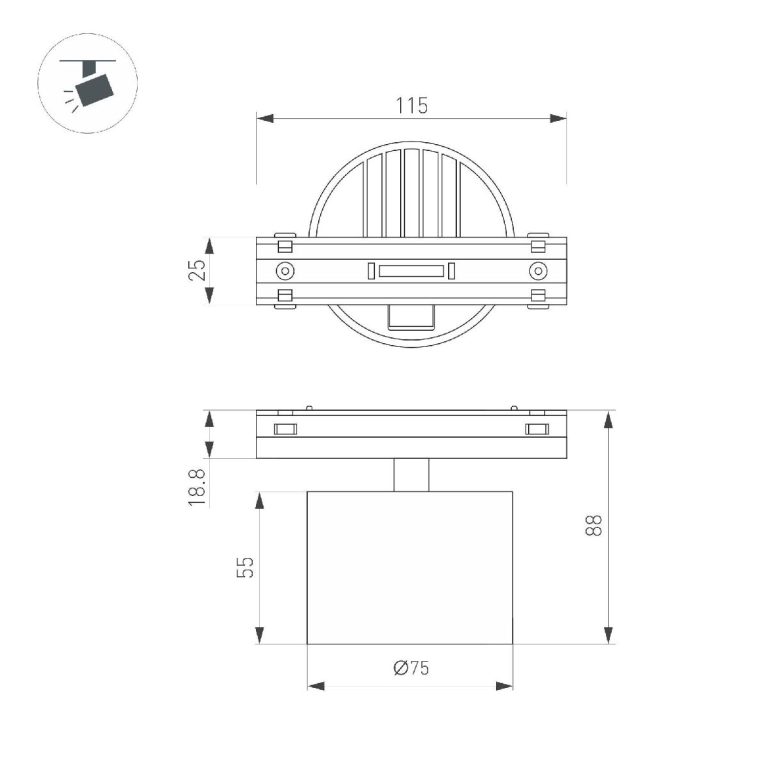 Трековый магнитный светильник Arlight MAG-VIBE-POINT-R75-10W Day4000-MIX (BK, 24 deg, 48V, TUYA) 044816
