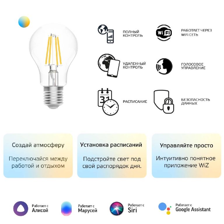 Лампа светодиодная диммируемая филаментная Gauss E27 6,5W 2000-6500K прозрачная 1220112