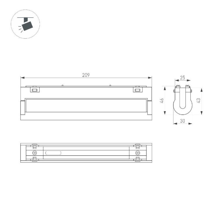 Трековый магнитный светильник Arlight MAG-VIBE-LASER-TURN-L209-12W Day4000-MIX (BK, 24 deg, 48V, TUYA Zigbee) 044177
