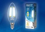 Лампа светодиодная филаментная (UL-00003245) Uniel E14 7,5W 3000K прозрачная LED-C35-7,5W/WW/E14/CL GLA01TR