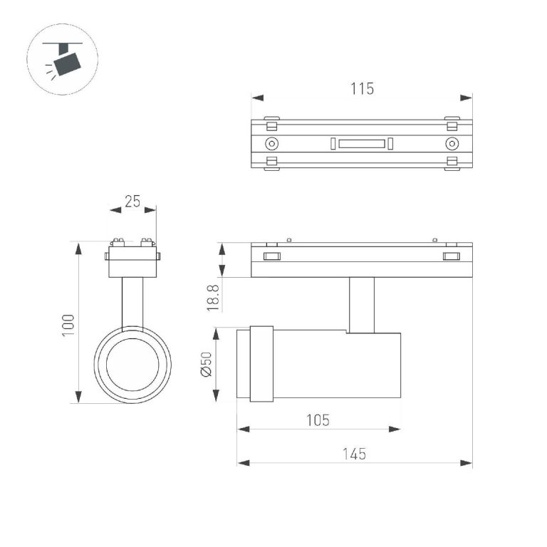 Трековый магнитный светильник Arlight MAG-VIBE-SPOT-ZOOM-R47-10W Day4000 (WH, 20-55 deg, 48V) 044486