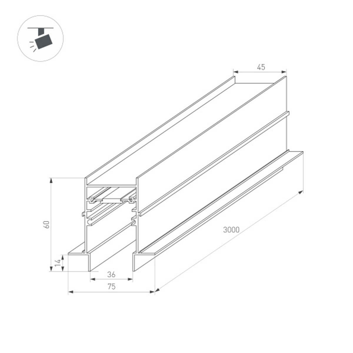 Шинопровод встраиваемый Arlight Mag-Track-4560-FDW-3000 034680 Шинопровод встраиваемый Arlight Mag-Track-4560-FDW-3000 034680