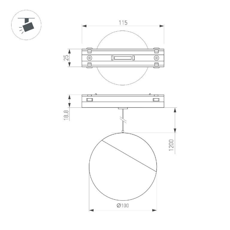 Трековый магнитный светильник Arlight MAG-VIBE-EMISFERO-HANG-R100-6W Day4000-MIX (BK, 130 deg, 48V, TUYA) 044815
