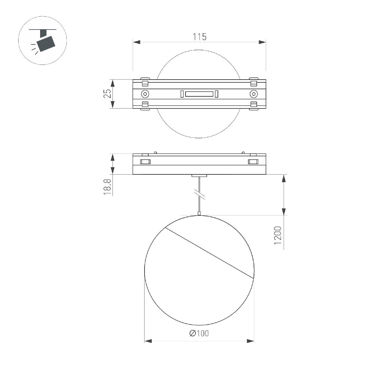 Трековый магнитный светильник Arlight MAG-VIBE-EMISFERO-HANG-R100-6W Warm3000 (BK, 130 deg, 48V) 044452 Трековый магнитный светильник Arlight MAG-VIBE-EMISFERO-HANG-R100-6W Warm3000 (BK, 130 deg, 48V) 044452