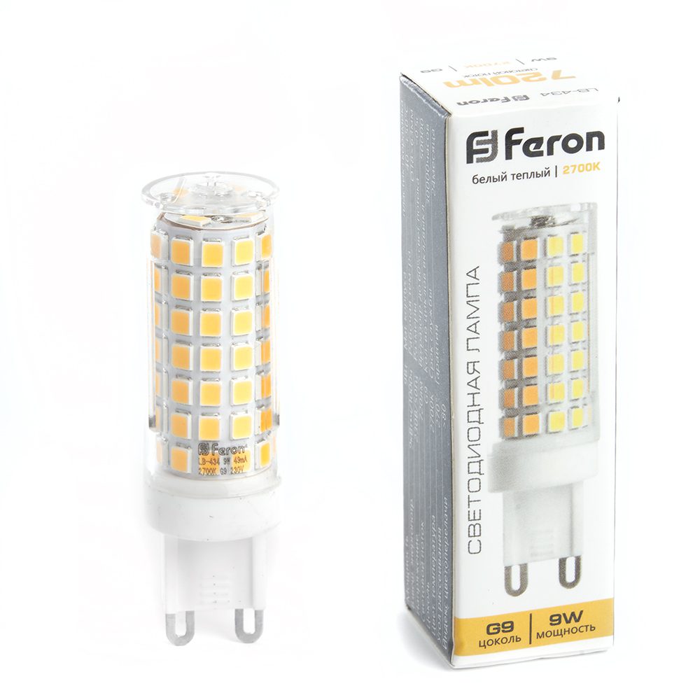 Лампа светодиодная Feron G9 9W 2700K капсульная LB-434 38146 Лампа светодиодная Feron G9 9W 2700K капсульная LB-434 38146