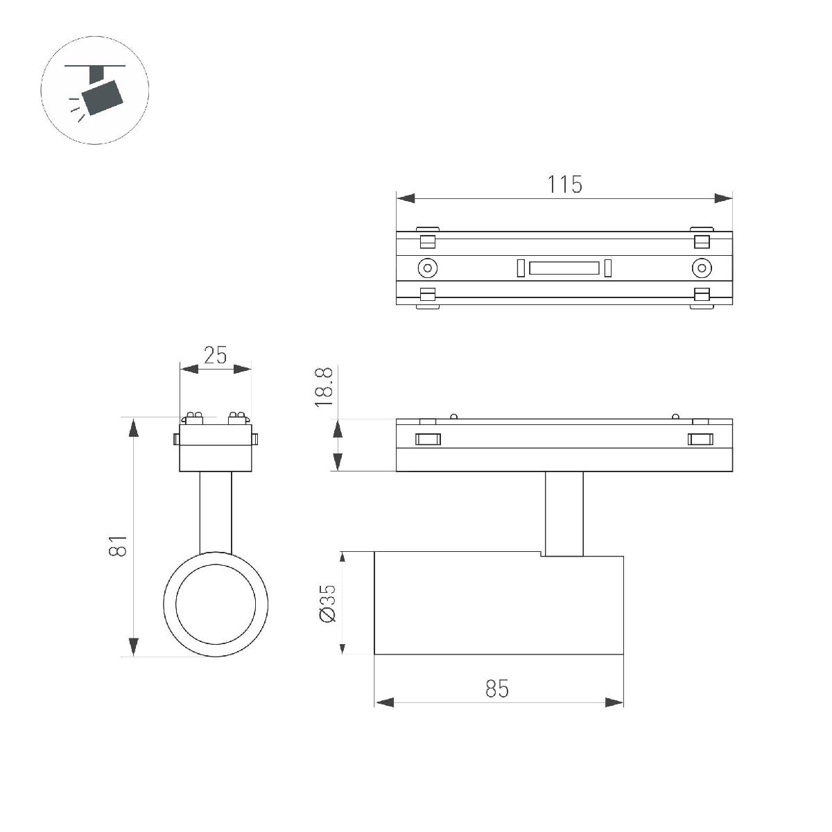 Трековый магнитный светильник Arlight MAG-VIBE-SPOT-R35-8W Warm3000 (BK, 24 deg, 48V) 044462 Трековый магнитный светильник Arlight MAG-VIBE-SPOT-R35-8W Warm3000 (BK, 24 deg, 48V) 044462