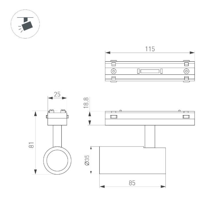 Трековый магнитный светильник Arlight MAG-VIBE-SPOT-R35-8W Day4000 (WH, 24 deg, 48V) 044464