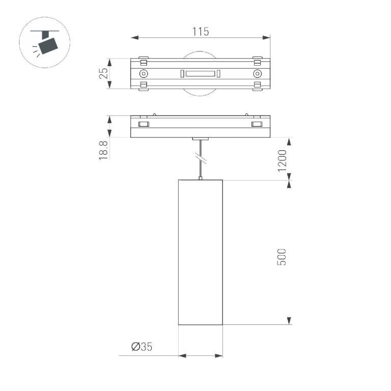 Трековый магнитный светильник Arlight MAG-VIBE-SPOT-HANG-R35-10W Warm3000 (BK, 24 deg, 48V) 044468