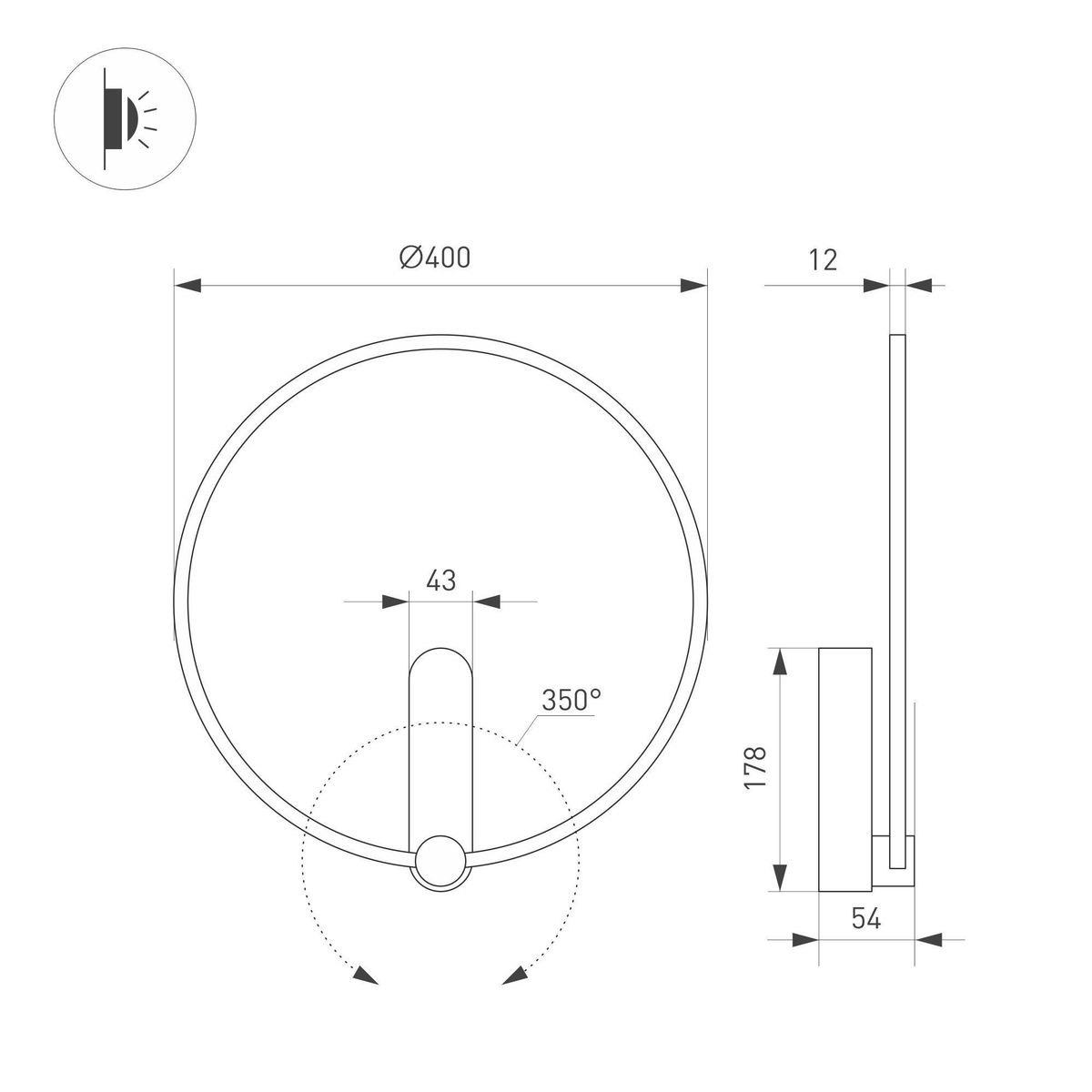 Настенный светильник Arlight SP-Vinci-Ring-R400-13W Day4000 037063 Настенный светильник Arlight SP-Vinci-Ring-R400-13W Day4000 037063