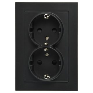 Двойная розетка SHUKO Jasmart с защитными шторками черный матовый (soft touch) 16A 250V 2P+T G5504PB